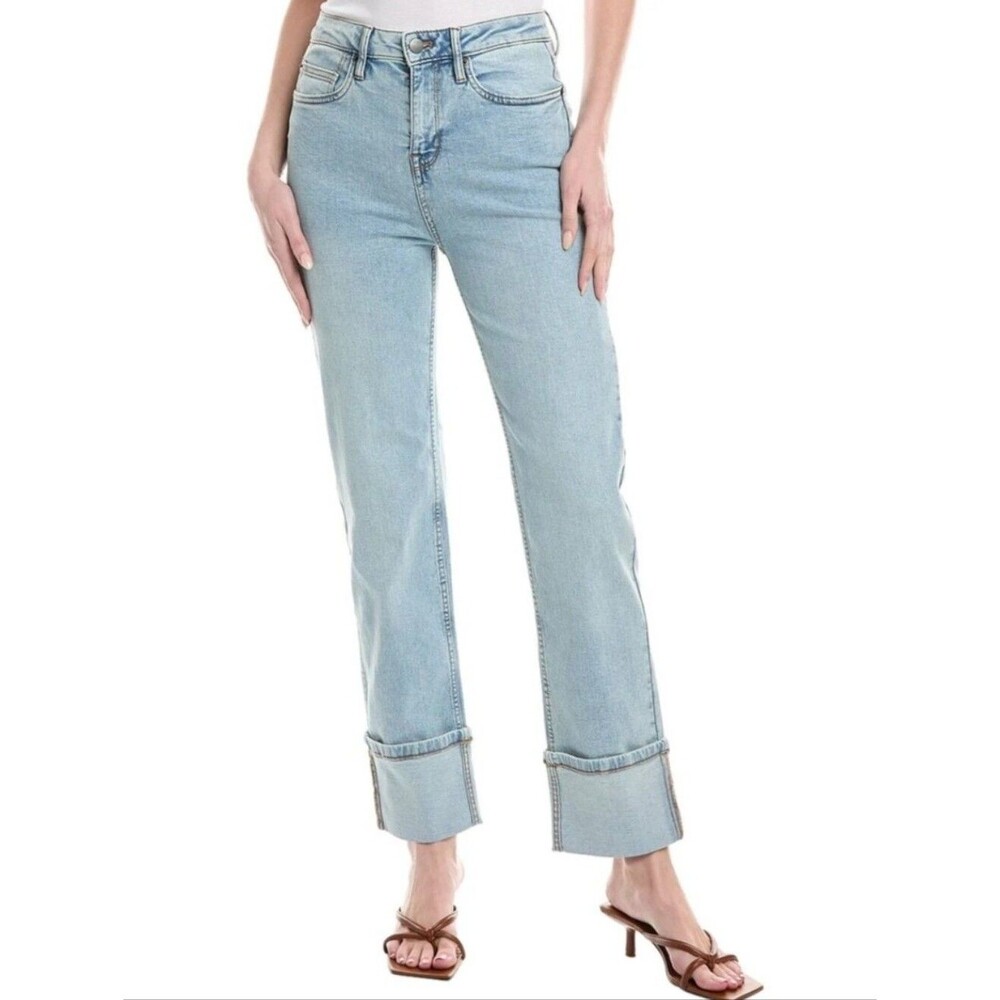 NWT Kenneth Cole High Rise Wide Cuff Straight Leg Jeans Nu Wash Size 2